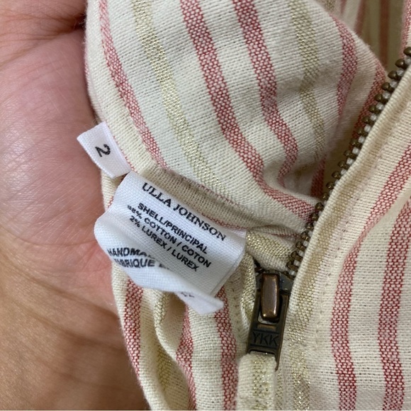 Ulla Johnson Simka Jumpsuit Striped Beige Metallic‎ Ruffle Sleeveless Sz 2 - Picture 6 of 6